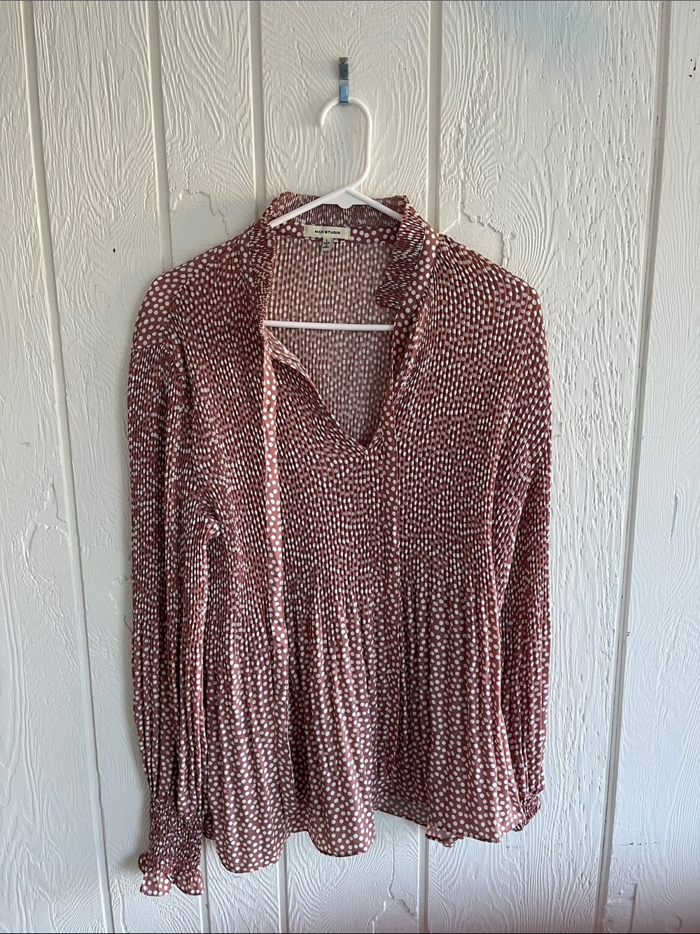 Max Studio Mauve Pink Dot Pleated Tunic